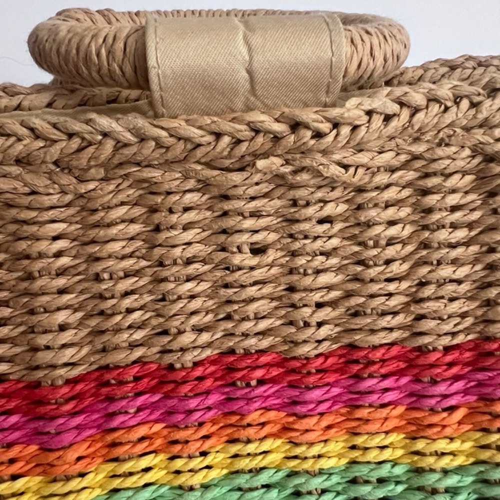 Straw Woven‎ Tote Bag Rainbow Stripe Top Handle Crossbody Purse - Picture 8 of 14